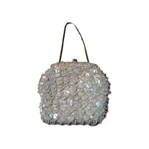 Clutch Evening Bag White Bead Sequin Vintage Wire Strap Hong Kong